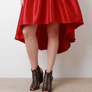 Elegant Red High-Low Skirt